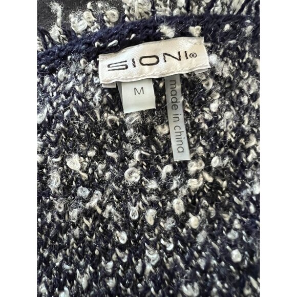 Sioni Womens Navy Boucle Open Front Cardigan Sweater With Fringe Edges - Size M - Picture 6 of 7